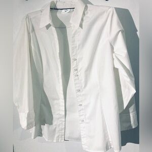 Riders By Lee Large Easy Care Women's Crisp White Button-Up Shirt Hidden Buttons